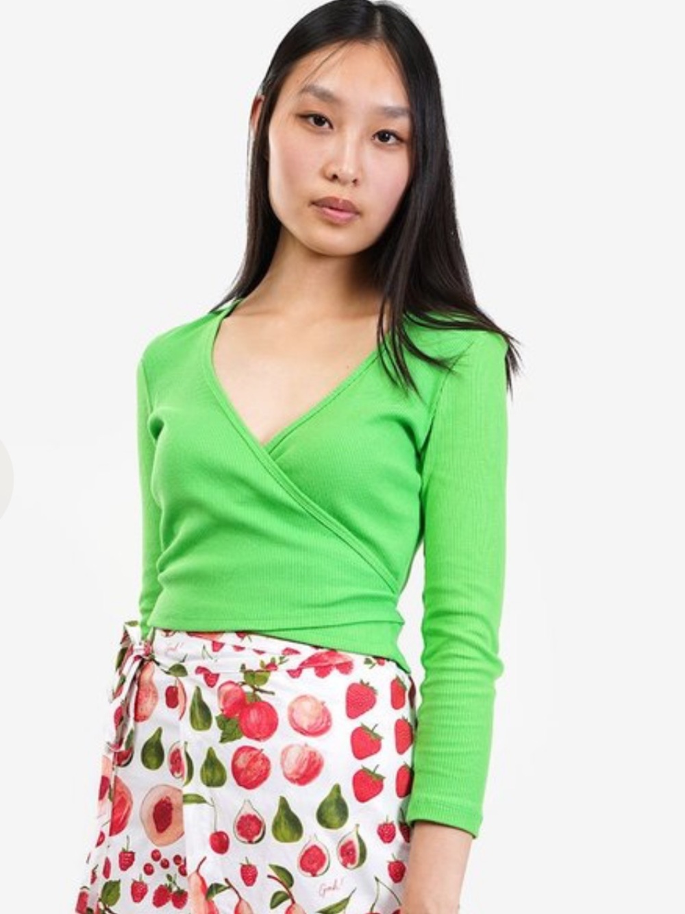 Lisa Says Gah Green Ribbed Long Sleeve Lucille Wrap Top